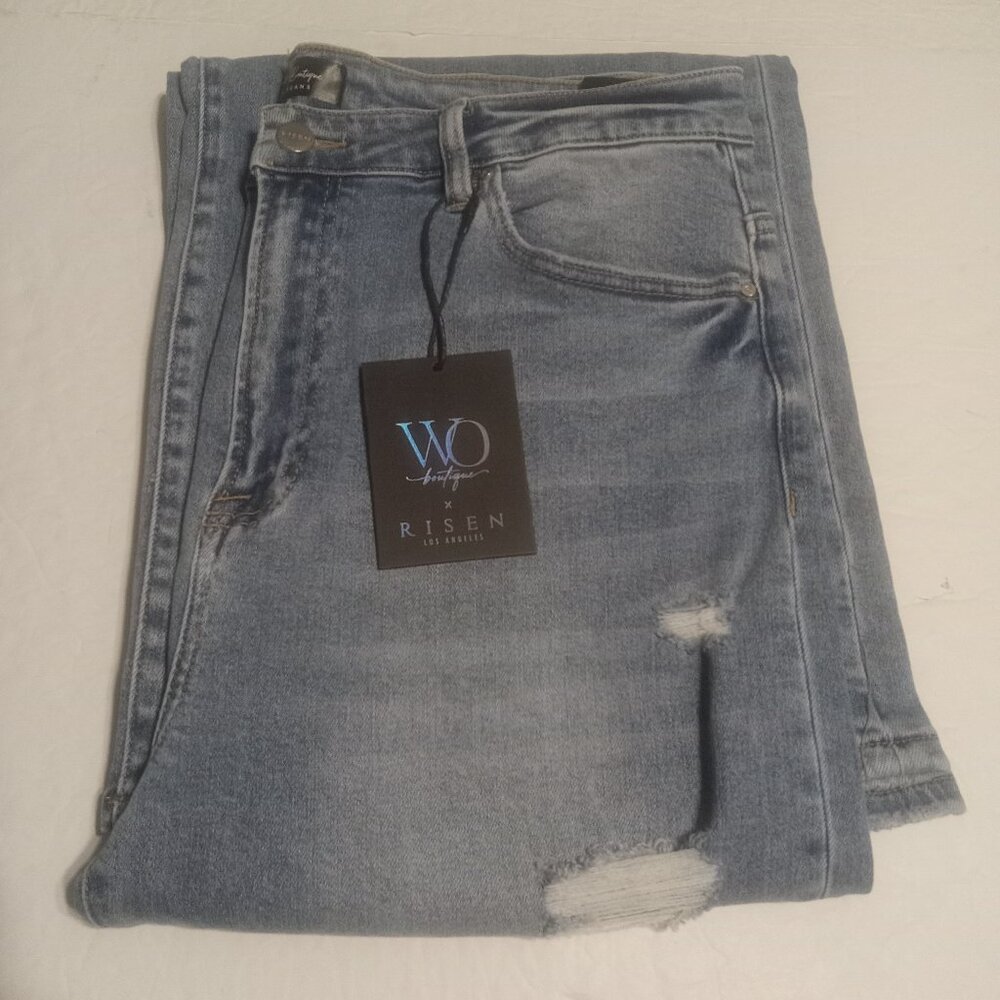 Wild Oak Boutique X Risen Women's Distressed Wide Leg Jeans 1XL WO_RDP5794X NWT